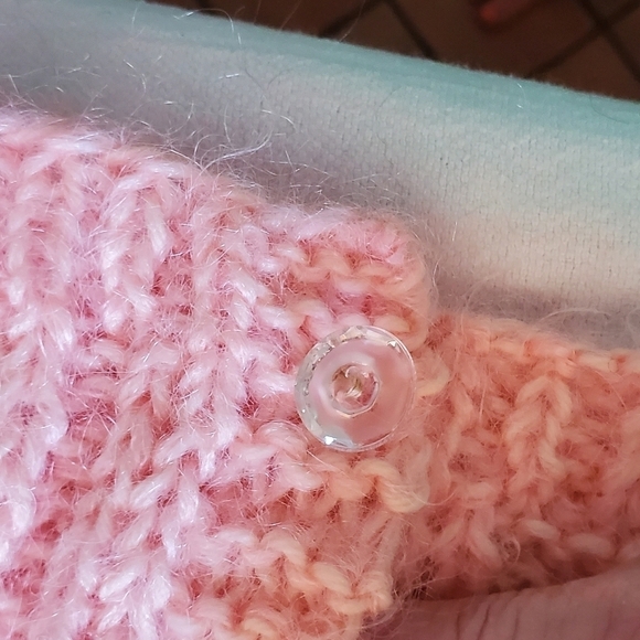 Vintage Handmade Cable Knit Light Pink Button-down Sz. L Sweater Cardigan - Picture 3 of 10